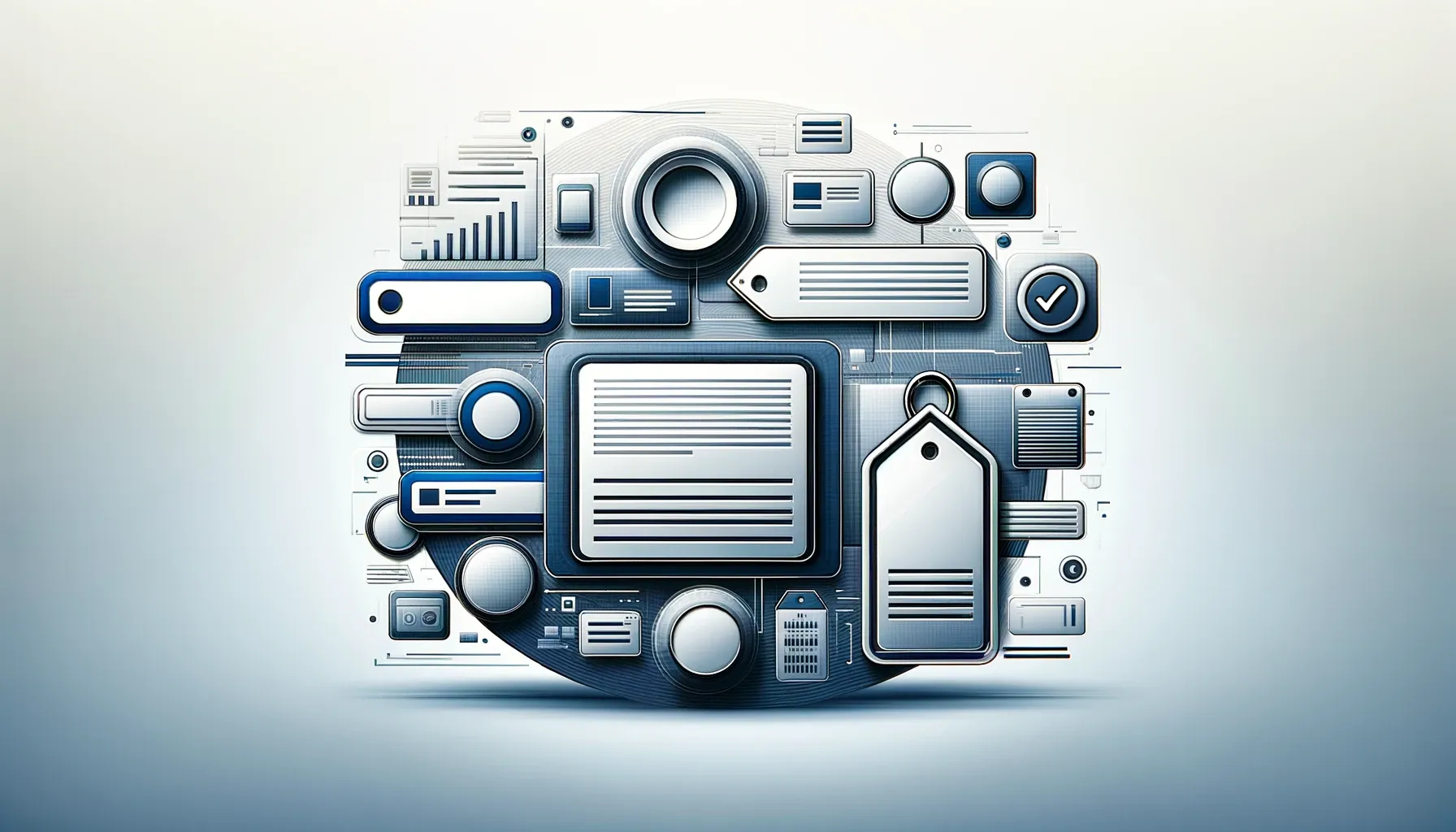 Abstract blog tags and metadata concept in blue and gray tones