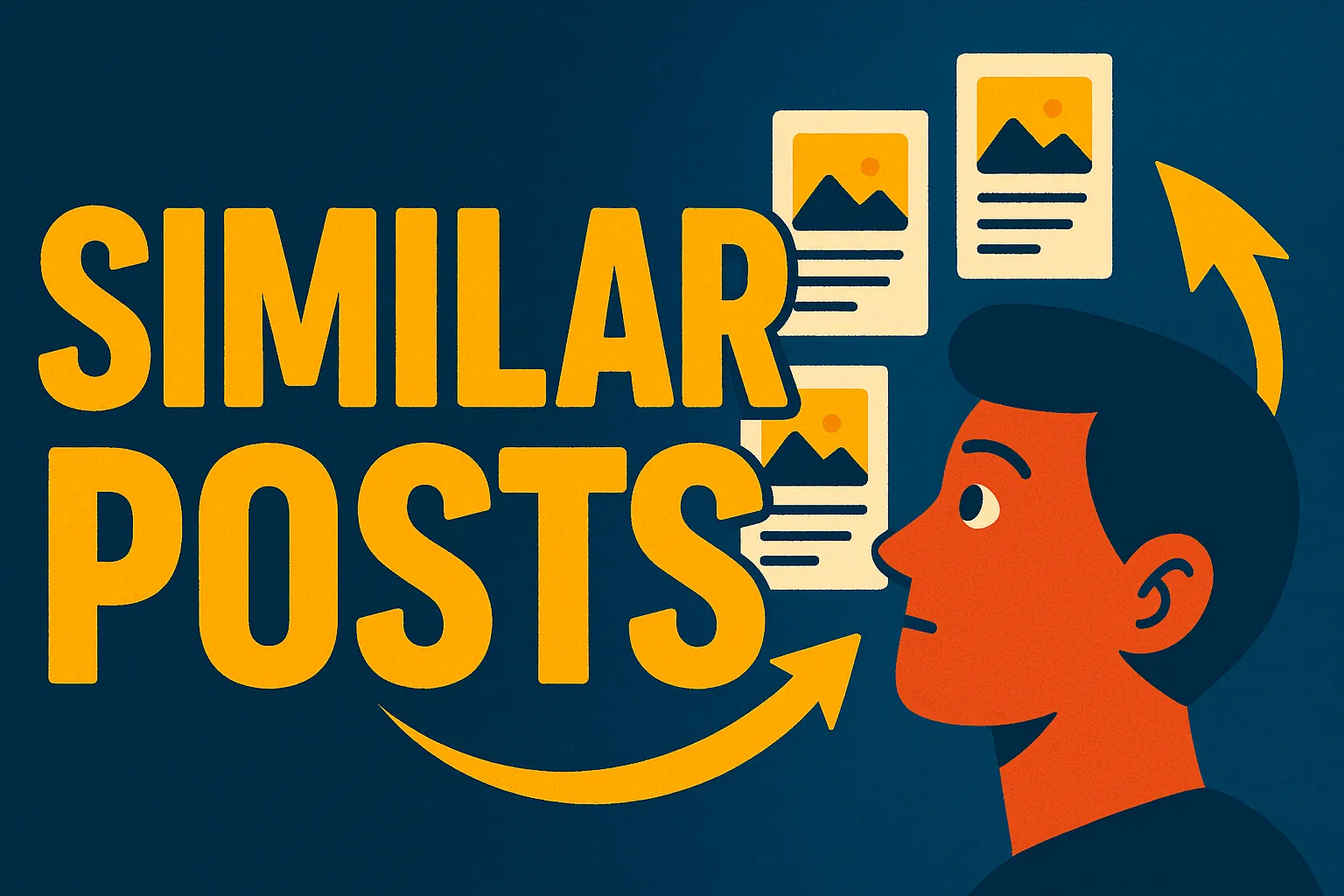 Illustration of person pointing at “SIMILAR POSTS” content cards.